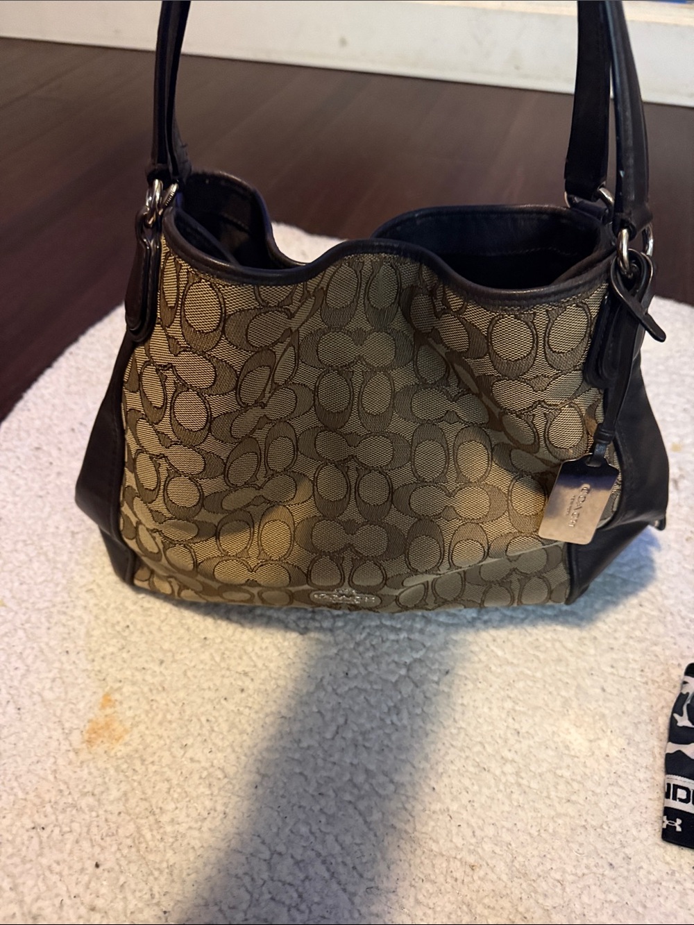 Coach Canvas Shoulder Bag in Khaki and Brown Leather